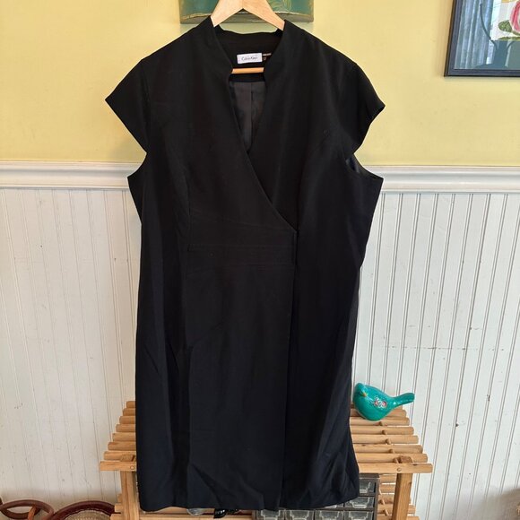 Calvin Klein Classic Black Wrap Dress Cap Sleeve Professional Attire 22W - Picture 1 of 10